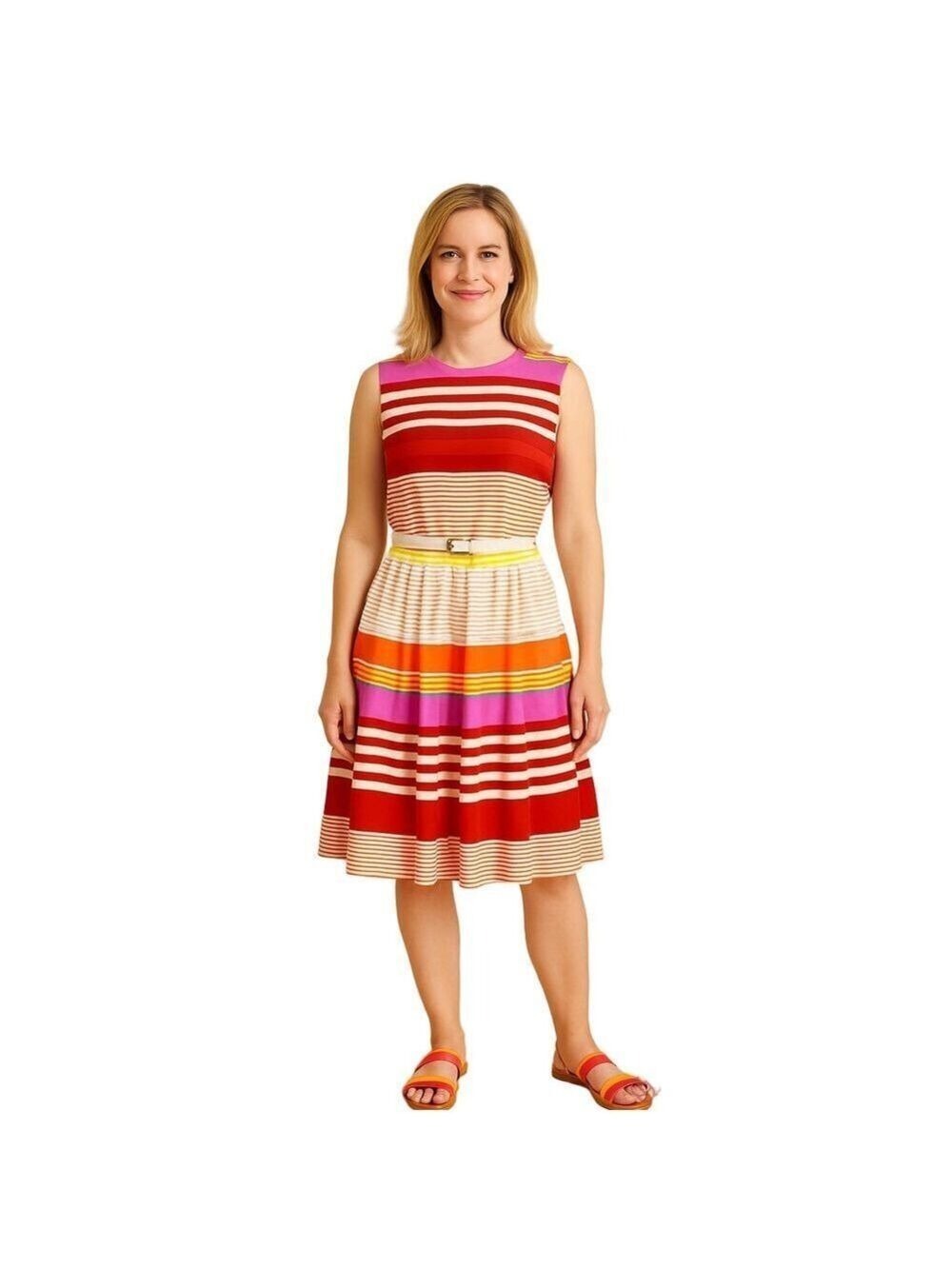 Ellen Tracy Striped Multicolor Sleeveless Dress Sz 8